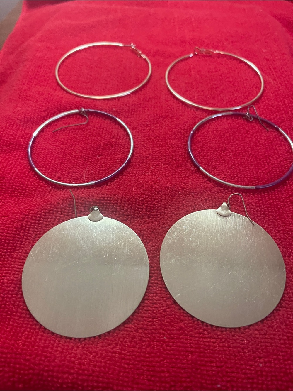 Source Unknown Silver Tone Hoop and Large Disc Earring Lot - Silver